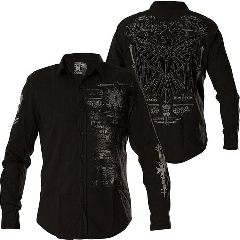Xtreme Couture by Affliction Men's Button Down Shirt Connect Black Biker in Saudi Arabia