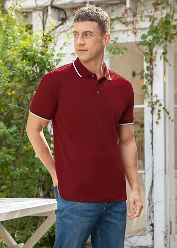 قمصان بولو رجالي من NITAGUT بأكمام قصيرة صيفية من القطن بمقاس كلاسيكي، تي شيرت بولو بتصميم أساسي كاجوال، قمصان جولف من الجيرسيه in Kuwait