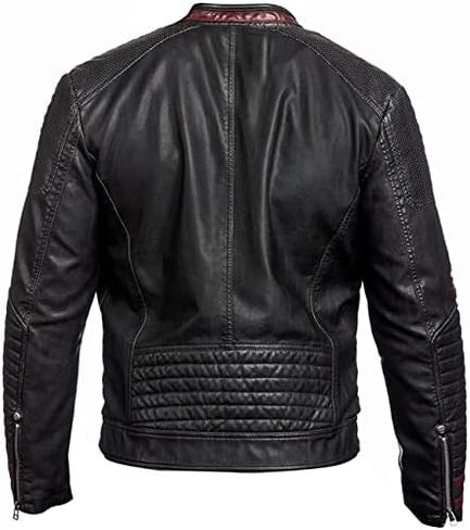 Mens N7 Cafe Racer Bomber Biker Stand Collar Leather Zipper Jacket| N7 Commander Shepard Stylish Motorcycle Leather Jacket in Saudi Arabia