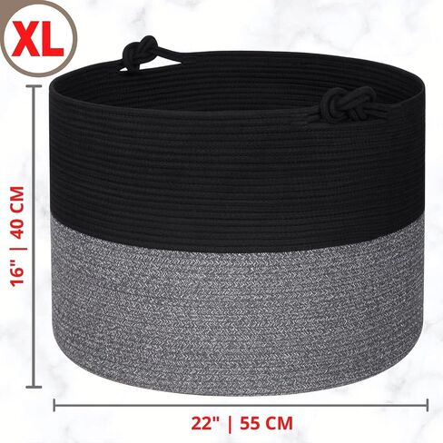 MINTWOOD Design XXXXLarge 22 x 16 Inches Decorative Cotton Rope Basket, Blanket Basket Living Room, Laundry Basket, Toy Storage Baskets Bin, Round Woven Basket for Pillows, Towels, 3-Tone Blue in Saudi Arabia