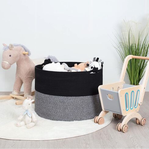 MINTWOOD Design XXXXLarge 22 x 16 Inches Decorative Cotton Rope Basket, Blanket Basket Living Room, Laundry Basket, Toy Storage Baskets Bin, Round Woven Basket for Pillows, Towels, 3-Tone Blue in Saudi Arabia