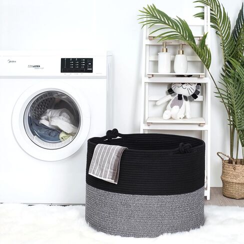 MINTWOOD Design XXXXLarge 22 x 16 Inches Decorative Cotton Rope Basket, Blanket Basket Living Room, Laundry Basket, Toy Storage Baskets Bin, Round Woven Basket for Pillows, Towels, 3-Tone Blue in Saudi Arabia
