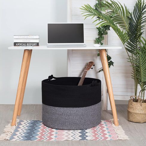 MINTWOOD Design XXXXLarge 22 x 16 Inches Decorative Cotton Rope Basket, Blanket Basket Living Room, Laundry Basket, Toy Storage Baskets Bin, Round Woven Basket for Pillows, Towels, 3-Tone Blue in Saudi Arabia