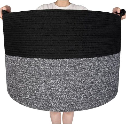 MINTWOOD Design XXXXLarge 22 x 16 Inches Decorative Cotton Rope Basket, Blanket Basket Living Room, Laundry Basket, Toy Storage Baskets Bin, Round Woven Basket for Pillows, Towels, 3-Tone Blue in Saudi Arabia