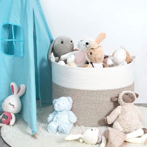 تصميم مينتوود XXXXLarge 22 × 16 بوصة سلة حبال قطنية مزخرفة، سلة بطانية لغرفة المعيشة، سلة غسيل، سلة منسوجة، صندوق سلال تخزين الألعاب، سلة مستديرة للوسائد والمناشف، أسود رمادي in Kuwait