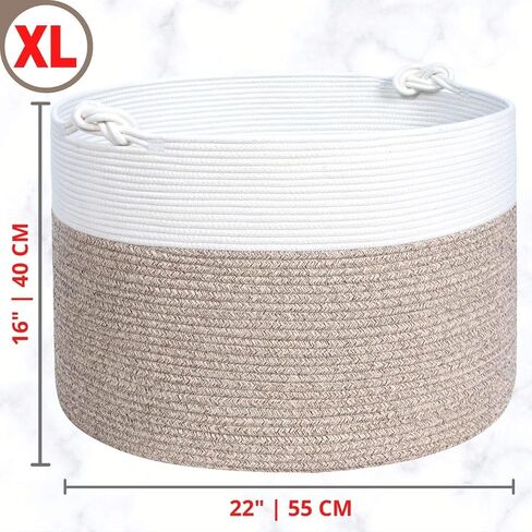 تصميم مينتوود XXXXLarge 22 × 16 بوصة سلة حبال قطنية مزخرفة، سلة بطانية لغرفة المعيشة، سلة غسيل، سلة منسوجة، صندوق سلال تخزين الألعاب، سلة مستديرة للوسائد والمناشف، أسود رمادي in Kuwait