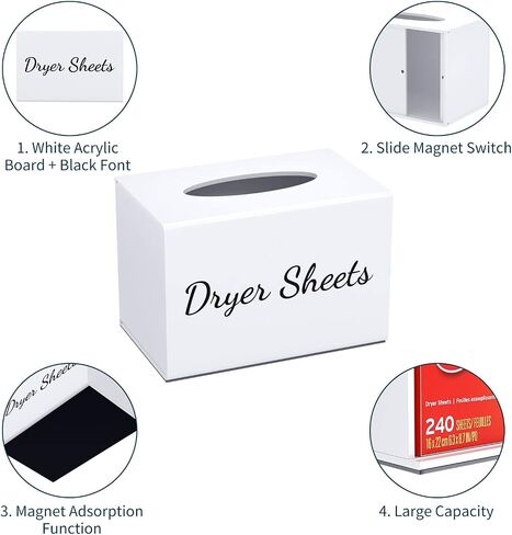 Farmhouse Dryer Sheet Holder, Carmanon Acrylic Dryer Sheet Dispenser Magnetic Laundry Fabric Softener Sheets Holder, Dryer Sheet Container Storage Box with Lid for Laundry Room Decor & Organization in Saudi Arabia