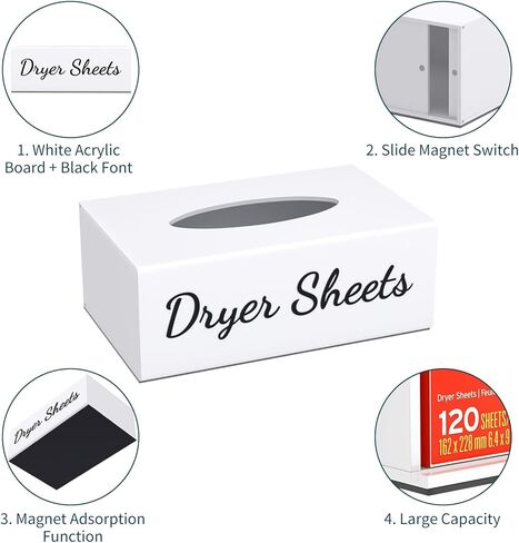 Farmhouse Dryer Sheet Holder, Carmanon Acrylic Dryer Sheet Dispenser Magnetic Laundry Fabric Softener Sheets Holder, Dryer Sheet Container Storage Box with Lid for Laundry Room Decor & Organization in Kuwait
