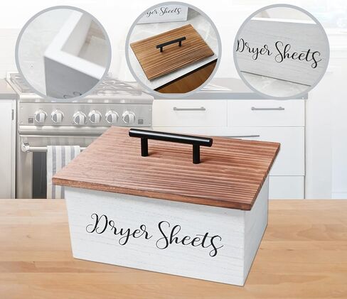 حامل أوراق المجفف، موزع أوراق مجفف المزرعة، صندوق حاوية أوراق مجفف الخشب مع غطاء، علبة أوراق مجفف ريفية، صندوق تخزين منعم الأقمشة لتنظيم ديكور غرفة الغسيل in Kuwait