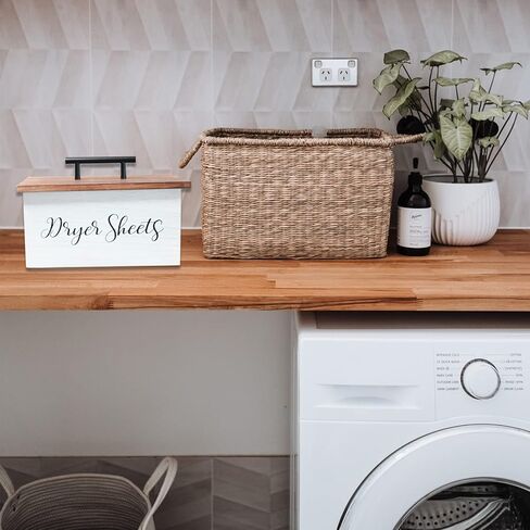 حامل أوراق المجفف، موزع أوراق مجفف المزرعة، صندوق حاوية أوراق مجفف الخشب مع غطاء، علبة أوراق مجفف ريفية، صندوق تخزين منعم الأقمشة لتنظيم ديكور غرفة الغسيل in Kuwait