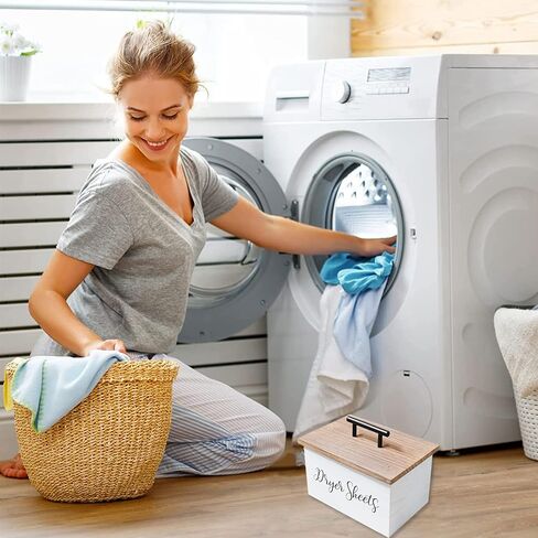 حامل أوراق المجفف، موزع أوراق مجفف المزرعة، صندوق حاوية أوراق مجفف الخشب مع غطاء، علبة أوراق مجفف ريفية، صندوق تخزين منعم الأقمشة لتنظيم ديكور غرفة الغسيل in Kuwait