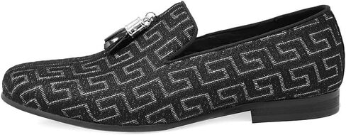 Barabas Men's Rhinestone Greek Key Pattern Tassel Loafer Shoes SH3087 in Kuwait