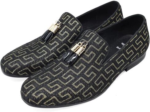 Barabas Men's Rhinestone Greek Key Pattern Tassel Loafer Shoes SH3087 in Kuwait