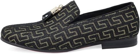 Barabas Men's Rhinestone Greek Key Pattern Tassel Loafer Shoes SH3087 in Kuwait