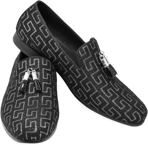 Barabas Men's Rhinestone Greek Key Pattern Tassel Loafer Shoes SH3087 in Kuwait