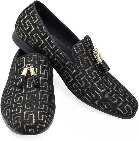 Barabas Men's Rhinestone Greek Key Pattern Tassel Loafer Shoes SH3087 in Kuwait