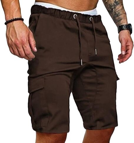 Maiyifu-GJ Men Elastic Waist Outdoor Cargo Shorts Drawstring Relaxed Workout Short Lightweight Multi Pockets Short Pants in Kuwait
