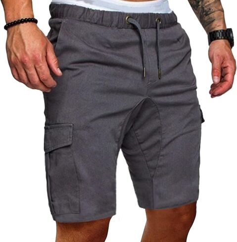 Maiyifu-GJ Men Elastic Waist Outdoor Cargo Shorts Drawstring Relaxed Workout Short Lightweight Multi Pockets Short Pants in Kuwait