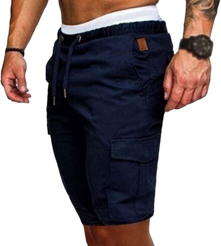 Maiyifu-GJ Men Elastic Waist Outdoor Cargo Shorts Drawstring Relaxed Workout Short Lightweight Multi Pockets Short Pants in Kuwait