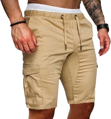 Maiyifu-GJ Men Elastic Waist Outdoor Cargo Shorts Drawstring Relaxed Workout Short Lightweight Multi Pockets Short Pants in Kuwait