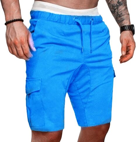 Maiyifu-GJ Men Elastic Waist Outdoor Cargo Shorts Drawstring Relaxed Workout Short Lightweight Multi Pockets Short Pants in Kuwait