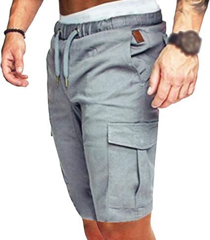 Maiyifu-GJ Men Elastic Waist Outdoor Cargo Shorts Drawstring Relaxed Workout Short Lightweight Multi Pockets Short Pants in Kuwait