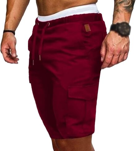 Maiyifu-GJ Men Elastic Waist Outdoor Cargo Shorts Drawstring Relaxed Workout Short Lightweight Multi Pockets Short Pants in Kuwait