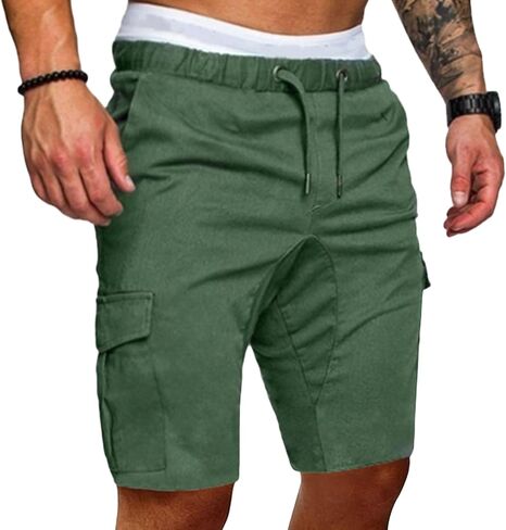 Maiyifu-GJ Men Elastic Waist Outdoor Cargo Shorts Drawstring Relaxed Workout Short Lightweight Multi Pockets Short Pants in Kuwait