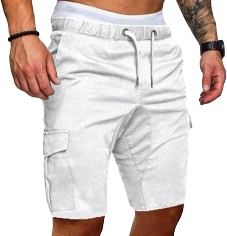 Maiyifu-GJ Men Elastic Waist Outdoor Cargo Shorts Drawstring Relaxed Workout Short Lightweight Multi Pockets Short Pants in Kuwait
