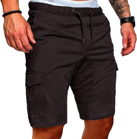 Maiyifu-GJ Men Elastic Waist Outdoor Cargo Shorts Drawstring Relaxed Workout Short Lightweight Multi Pockets Short Pants in Kuwait