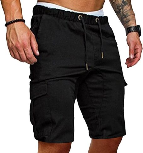 Maiyifu-GJ Men Elastic Waist Outdoor Cargo Shorts Drawstring Relaxed Workout Short Lightweight Multi Pockets Short Pants in Kuwait