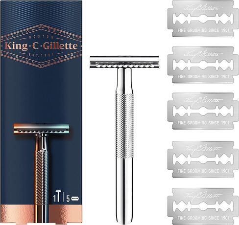 King C. Gillette Double Edge Safety Razor for Men, 5 Platinum Coated Double Edge Razor Blades, Gifts for Men in Kuwait