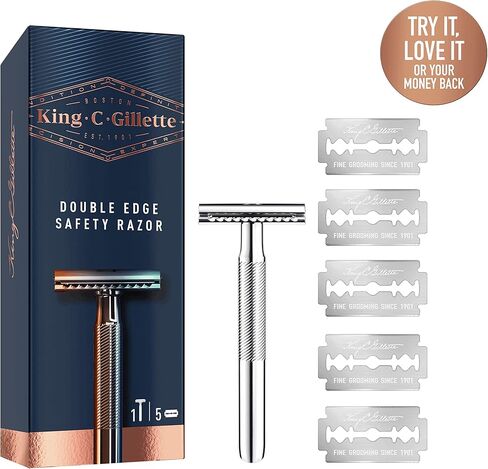 King C. Gillette Double Edge Safety Razor for Men, 5 Platinum Coated Double Edge Razor Blades, Gifts for Men in Kuwait