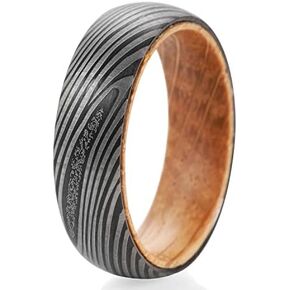 6mm Damascus Engraved Wood Wedding Ring Black Tungsten Sleeve Barrel Wood Anniversary Wedding Band in Saudi Arabia