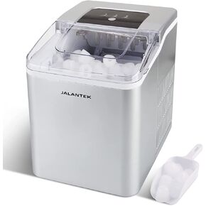 JALANTEK Counter top Ice Maker Machine with Self-Cleaning, 9 Ice Cubes Ready in 8 Minutes, 26lbs Bullet Ice Cubes in 24H, with Ice Scoop and Basket. Perfect for Home/Kitchen/Office.(Sliver) in Saudi Arabia
