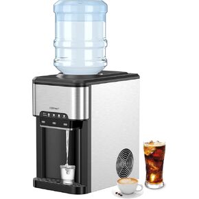 COSTWAY Water Dispenser with Ice Maker, Hold 3-5 Gallon Bottle, 3-in-1 Countertop Top-Loading Hot Cold Water Cooler Machine for Home Office, Safety Lock, 48Lbs/24H, 12 Cube, 4 lbs Storage Basket in Kuwait