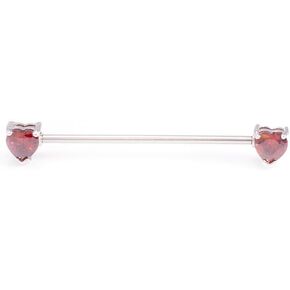 Industrial Barbell with Front Facing Heart Shape Garnet Cubic Zirconia Ends . Stainless Steel Earring Cartilage Body Piercing Jewelry, 14G. in Saudi Arabia
