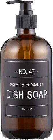 47th & Main Amber Glass Soap Dispenser, 16-Ounce, White Label, Conditioner in Saudi Arabia
