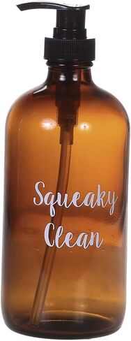 47th & Main Amber Glass Soap Dispenser, 16-Ounce, White Label, Conditioner in Saudi Arabia