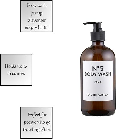 47th & Main Amber Glass Soap Dispenser, 16-Ounce, White Label, Conditioner in Saudi Arabia