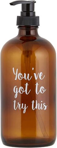 47th & Main Amber Glass Soap Dispenser, 16-Ounce, White Label, Conditioner in Saudi Arabia