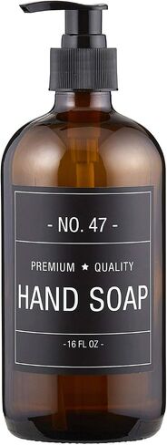 47th & Main Amber Glass Soap Dispenser, 16-Ounce, White Label, Conditioner in Saudi Arabia