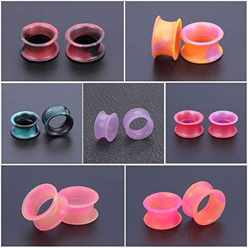ZS 16 Pairs سدادات الأذن الأنفاق سيليكون مرنة رقيقة Guages ​​أقراط مزدوجة متوهج المتوسع مقاييس الأذن ثقب in Kuwait
