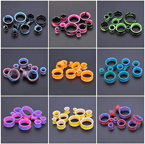 ZS 16 Pairs سدادات الأذن الأنفاق سيليكون مرنة رقيقة Guages ​​أقراط مزدوجة متوهج المتوسع مقاييس الأذن ثقب in Kuwait