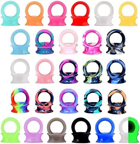 Beautidots 32pcs/54pcs Silicone Ear Tunnels and Plugs Double Flared Soft Flexible Gauges Piercings 2g-5/8 in Kuwait
