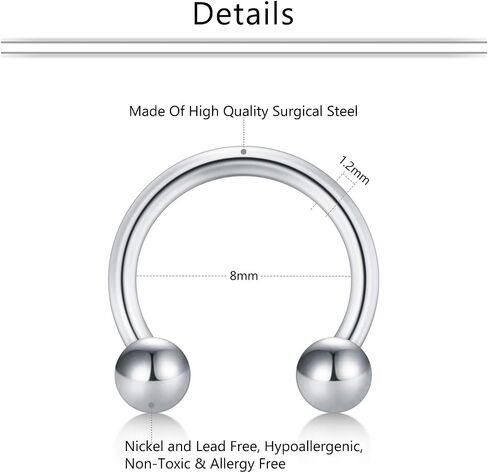 Mayhoop 16G Surgical Steel Horseshoe Nose Septum Rings Piercing Jewelry Cartilage Helix Tragus Earring Hoop Lip Horseshoe Piercing Retainer for Women Men 8mm 10mm in Kuwait