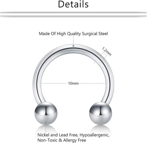 Mayhoop 16G Surgical Steel Horseshoe Nose Septum Rings Piercing Jewelry Cartilage Helix Tragus Earring Hoop Lip Horseshoe Piercing Retainer for Women Men 8mm 10mm in Kuwait