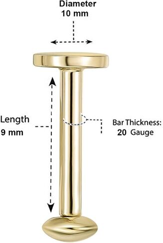 16 Gauge Tragus Ear Lip Tongue Piercing Labret in 14k Yellow Gold Hypoallergenic Unisex Ring Stud 16G Body Piercing by Lavari Jewelers in Saudi Arabia
