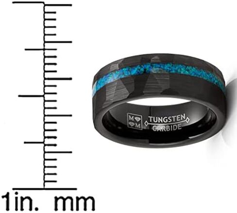 Metal Masters Co. Mens Crushed Simulated Opal Tungsten Carbide Ring Dome Wedding Band Black Inlay 8MM in Saudi Arabia