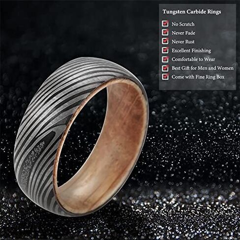 6mm Damascus Engraved Wood Wedding Ring Black Tungsten Sleeve Barrel Wood Anniversary Wedding Band in Saudi Arabia